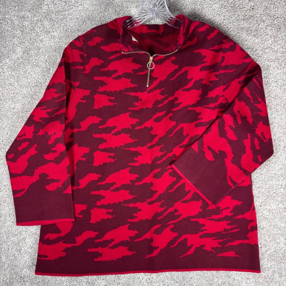 Chicos 3‎ XL Red Camo Quarter Zip Long Sleeve Sweater Women